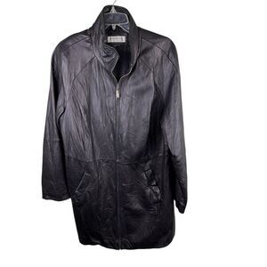 PRESTON & YORK Black Leather Long Trench Coat Women's Large